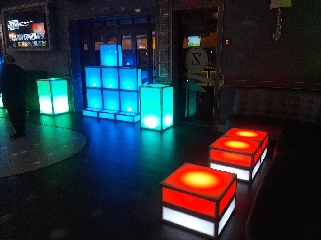 LED Lighted wall and cubes.